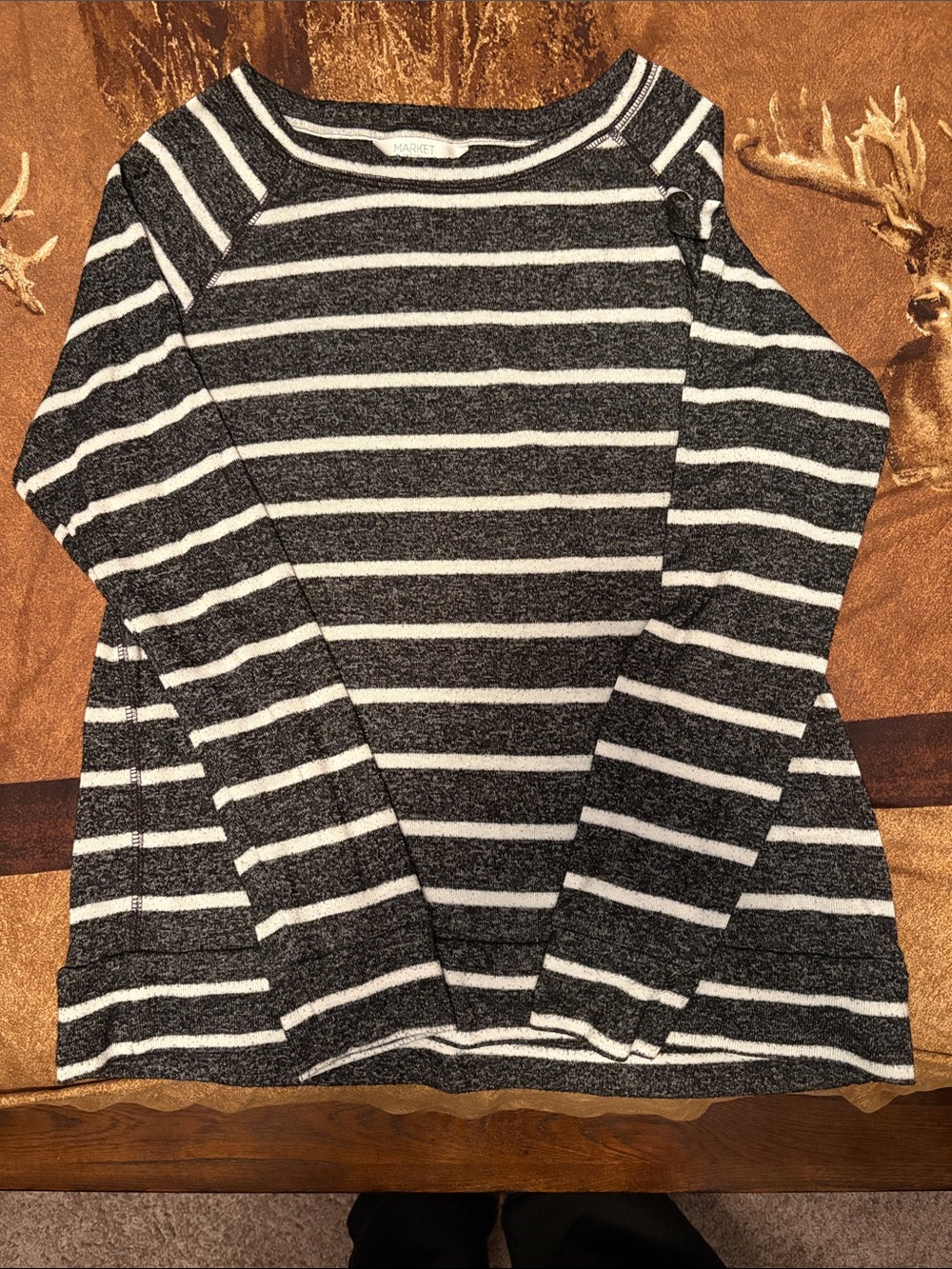 Market & Spruce Black and White Striped Crewneck Sweater